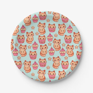 Kawaii Niedliche Katzen Cupcakes Pink und Blau Mus Pappteller