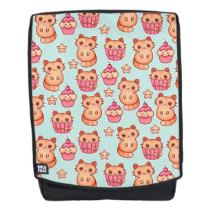 Kawaii Niedliche Katzen Cupcakes Pink und Blau Mus Rucksack
