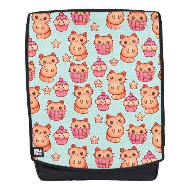 Kawaii Niedliche Katzen Cupcakes Pink und Blau Mus Rucksack (Vorderseite)