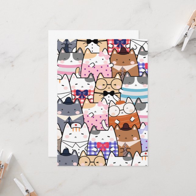 Kawaii Niedliche Katzen Einladung (Vorderseite/Rückseite Beispiel)