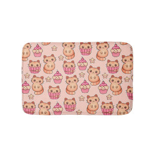Kawaii Niedliche Katzen und Cupcakes rosa Muster Badematte