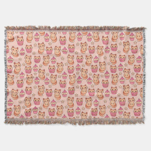 Kawaii Niedliche Katzen und Cupcakes rosa Muster Decke
