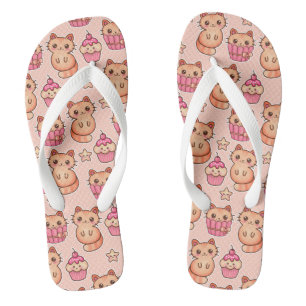 Kawaii Niedliche Katzen und Cupcakes rosa Muster Flip Flops