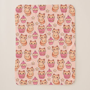 Kawaii Niedliche Katzen und Cupcakes rosa Muster Sherpadecke