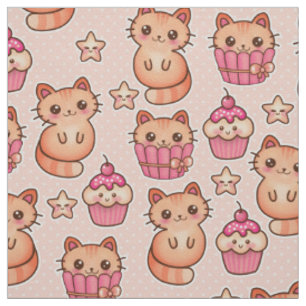 Kawaii Niedliche Katzen und Cupcakes rosa Muster Stoff