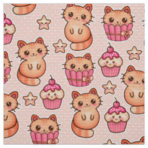Kawaii Niedliche Katzen und Cupcakes rosa Muster Stoff