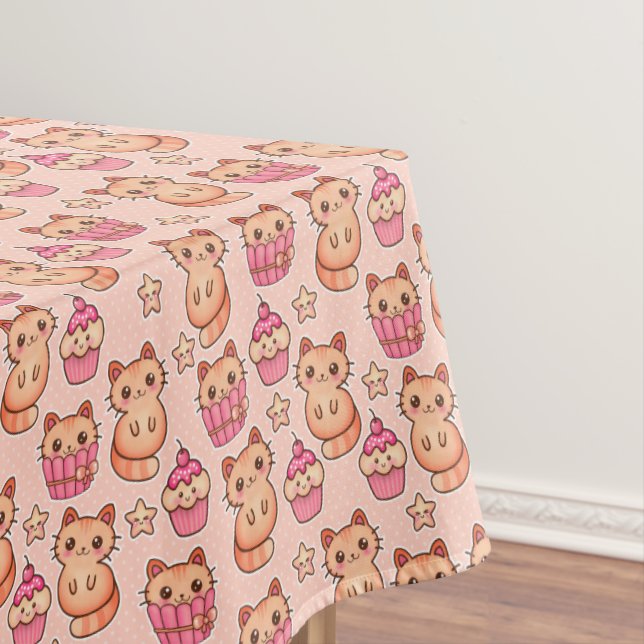 Kawaii Niedliche Katzen und Cupcakes rosa Muster Tischdecke (Beispiel)