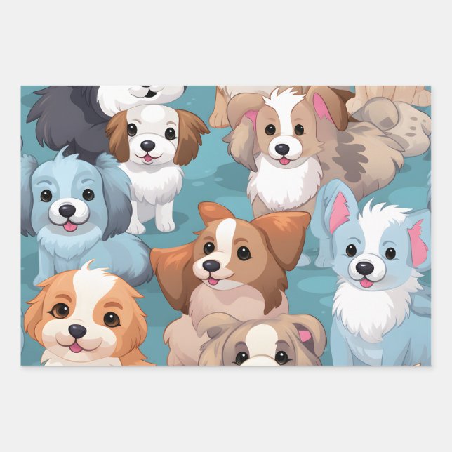 Kawaii Niedliche Welpen Geschenkpapier Set (Vorderseite)