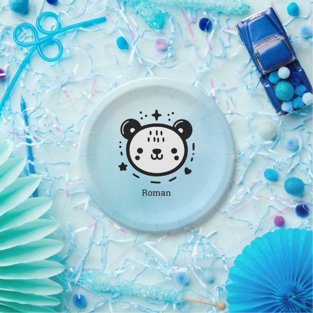 Kawaii niedlicher Bärenrand - Kawaii Minimalistisc Pappteller (Party)