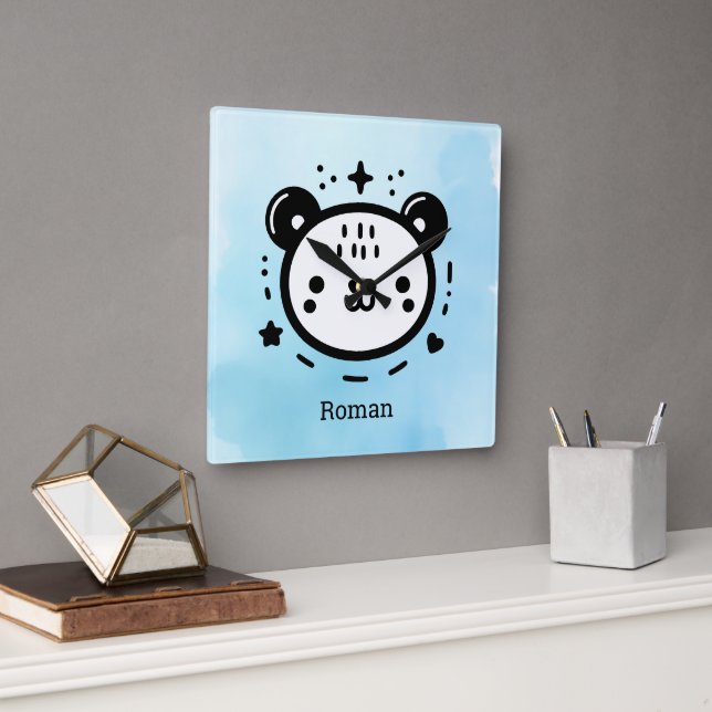 Kawaii niedlicher Bärenrand - Kawaii Minimalistisc Quadratische Wanduhr (Büro)