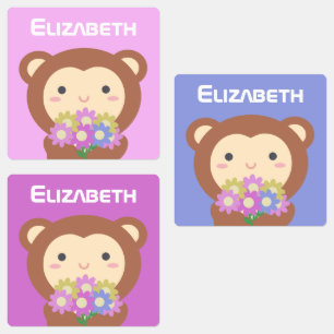 Kawaii Niedlicher Cartoon Affen Farbige Blume Kind Etiketten