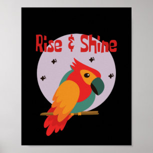 Kawaii niedlicher, farbenfroher Papagei auf Baum a Poster