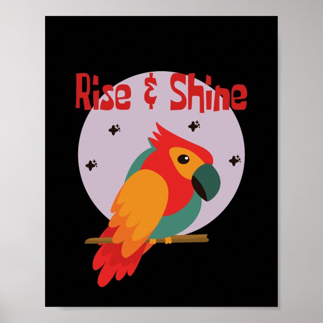 Kawaii niedlicher, farbenfroher Papagei auf Baum a Poster (Vorne)