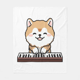 Kawaii Niedlicher Hund Klavierspielen Keyboard Fleecedecke