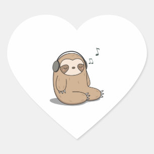 Kawaii Niedlicher Sloth Musik hören Herz-Aufkleber