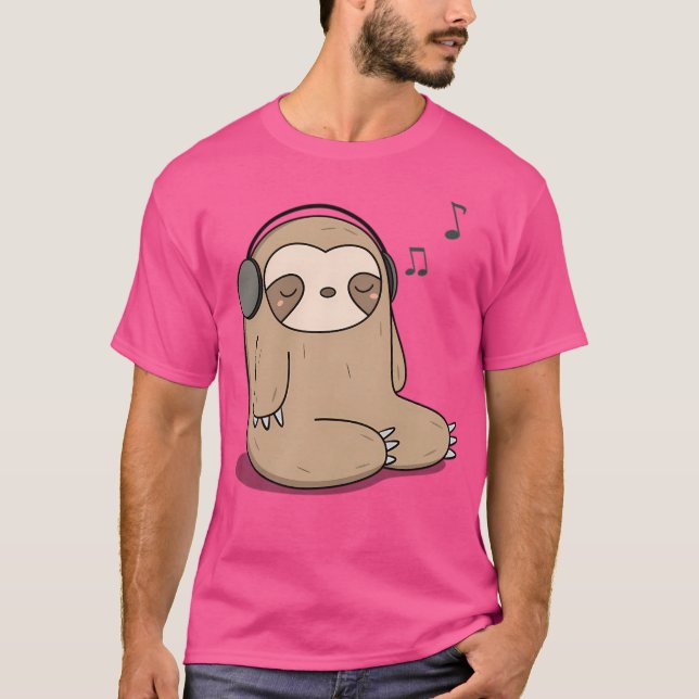 Kawaii Niedlicher Sloth Musik hören T-Shirt (Vorderseite)