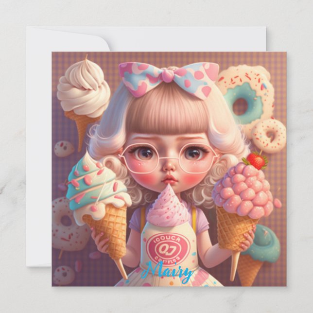 Kawaii niedliches Mädchen mit Eis (Vorderseite)