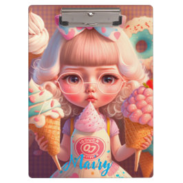 Kawaii niedliches Mädchen mit Eis Klemmbrett