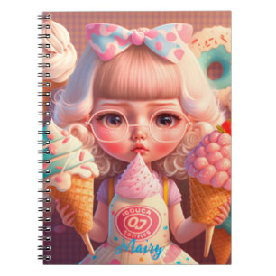Kawaii niedliches Mädchen mit Eis Notizblock