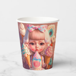 Kawaii niedliches Mädchen mit Eis Pappbecher
