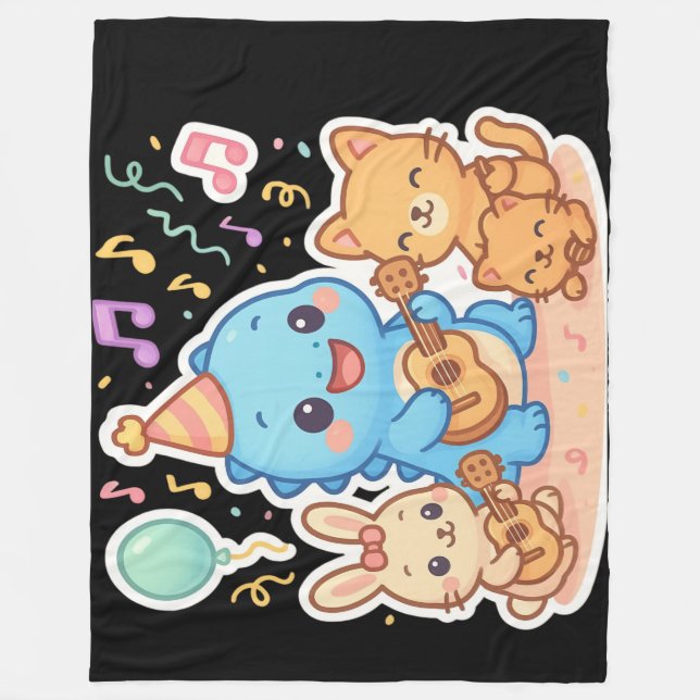 Kawaii Niedliches Party Collection - Dino & Friend Fleecedecke (Vorderseite)
