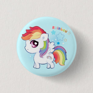 Kawaii niedliches Regenbogenpony mit Scheinsternen Button