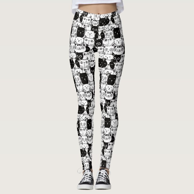 Kawaii Niedliches Schwarz-Weiß-Muster Leggings (Vorderseite)