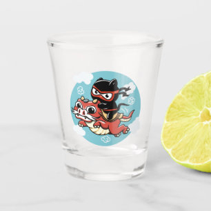 Kawaii Ninja Cat Riding a Red Dragon Schnapsglas