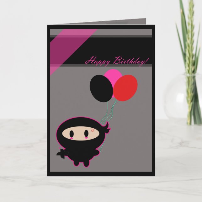 Kawaii Ninja Happy Birthday Card Karte (Vorderseite)