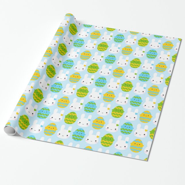 Kawaii Oaster Bunny & Eggs Geschenkpapier (Ungerollt)