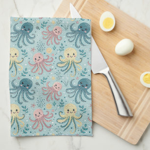 Kawaii Octopus Pattern - Niedliches Meeresleben Geschirrtuch