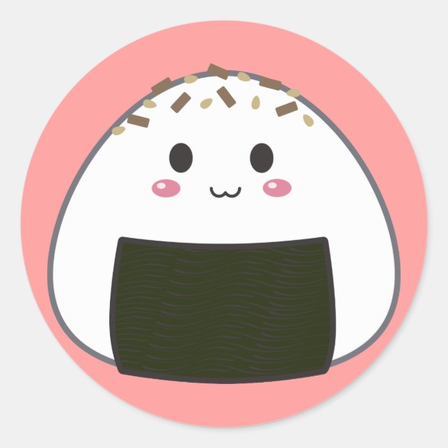 Kawaii "Onigiri" Rice Ball mit Topping Runder Aufkleber (Vorderseite)