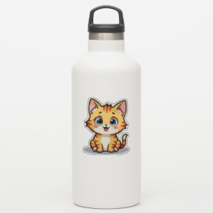 Kawaii Orange Tabby Kitten mit Herz-Augen Aufkleber