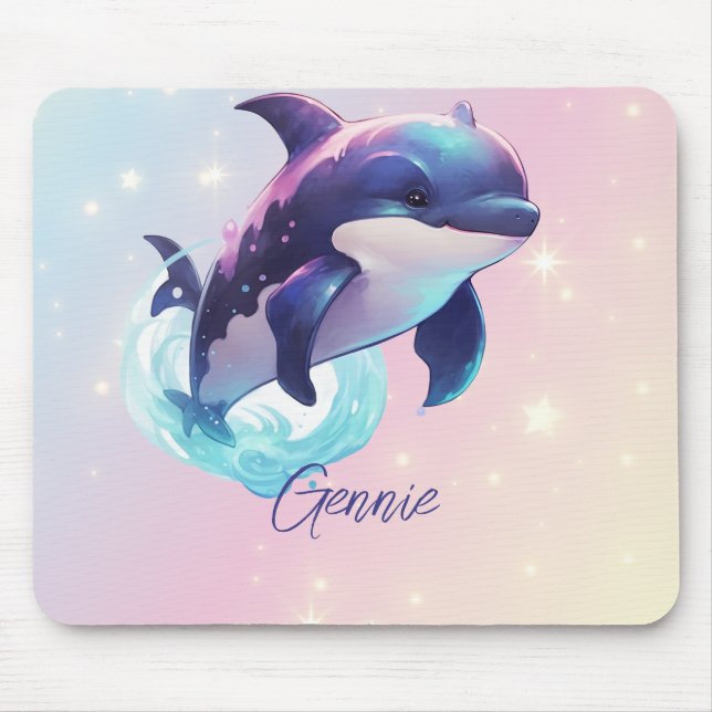 Kawaii Orca Killer Whale Personalisiert Blue & Pin Mousepad (Vorne)