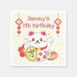Kawaii Oriental Lucky Cat Birthday Party Serviette