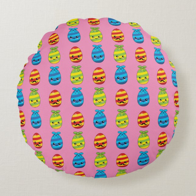 Kawaii Ostereier mit Ribbons Rundes Kissen (Vorderseite)