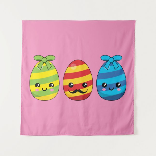 Kawaii Ostereier mit Ribbons Wandteppich (Vorderseite)
