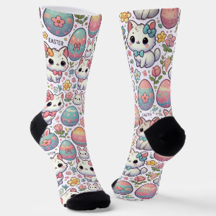 Kawaii Osterkatze Socken Niedliche Kitty & farbenf