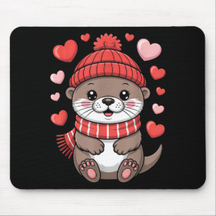 Kawaii Otter Valentinstag Herzen Winter Schal Mousepad