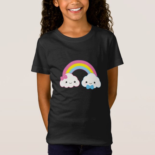 Kawaii Paar-Wolken mit Regenbogen T-Shirt (Vorderseite)