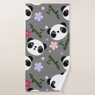 Kawaii Panda auf Grau Badehandtuch