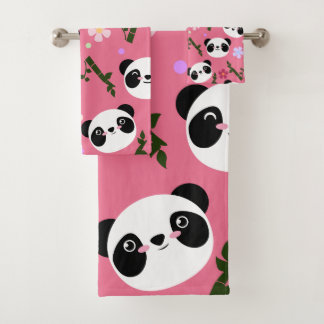 Kawaii Panda auf Rosa Badhandtuch Set