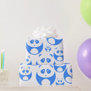 Kawaii Panda Baby Blue and White Pattern Geschenkpapier