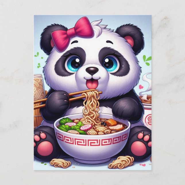 Kawaii Panda Bear Eating Ramen Postkarte (Vorderseite)