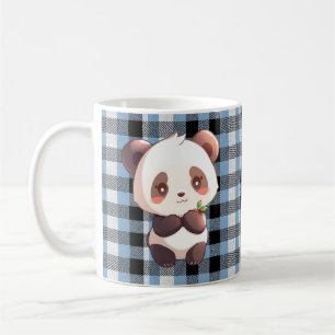 Kawaii Panda Blau Buffalo Karo Kaffeetasse Geschen