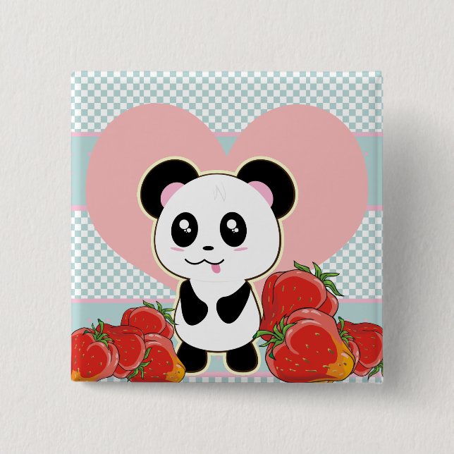 Kawaii Panda Erdbeeren niedlich Button (Vorderseite)