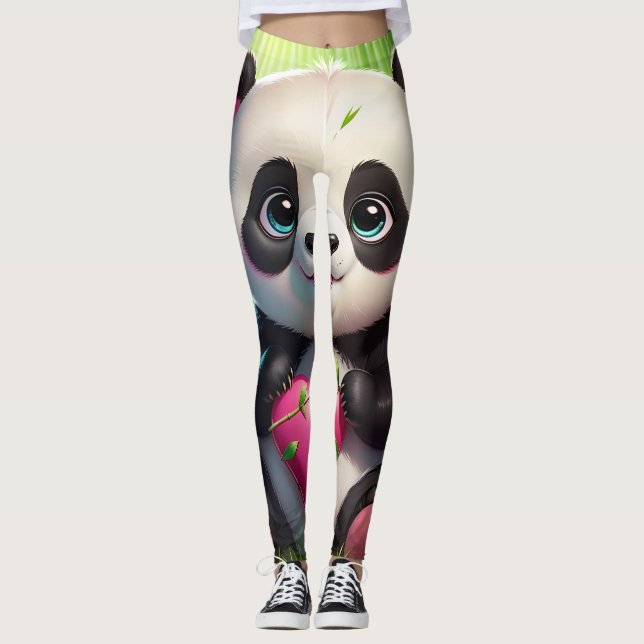 Kawaii Panda Holding Herz in einem Bambuswald Leggings (Vorderseite)