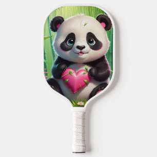 Kawaii Panda Holding Herz in einem Bambuswald Pickleball Schläger