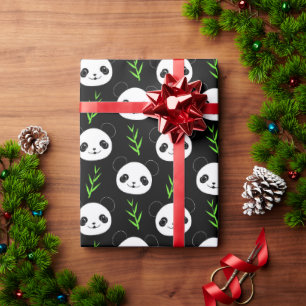 Kawaii Panda Muster Bamboo in Schwarz-weiß grün Geschenkpapier