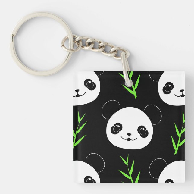 Kawaii Panda Muster Bamboo in Schwarz-weiß grün Schlüsselanhänger (Vorderseite)